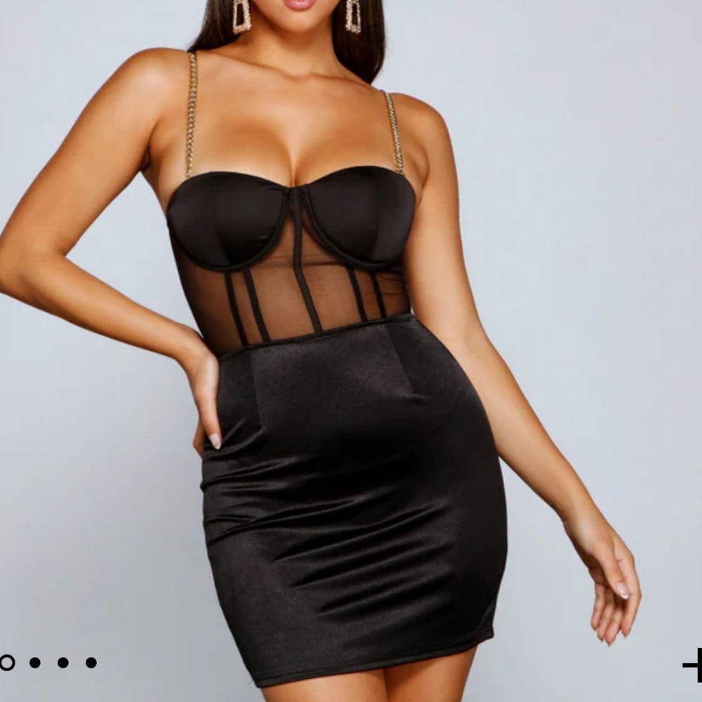 Large Black Corset Gold Chain Mini Dress The Vintage Shop